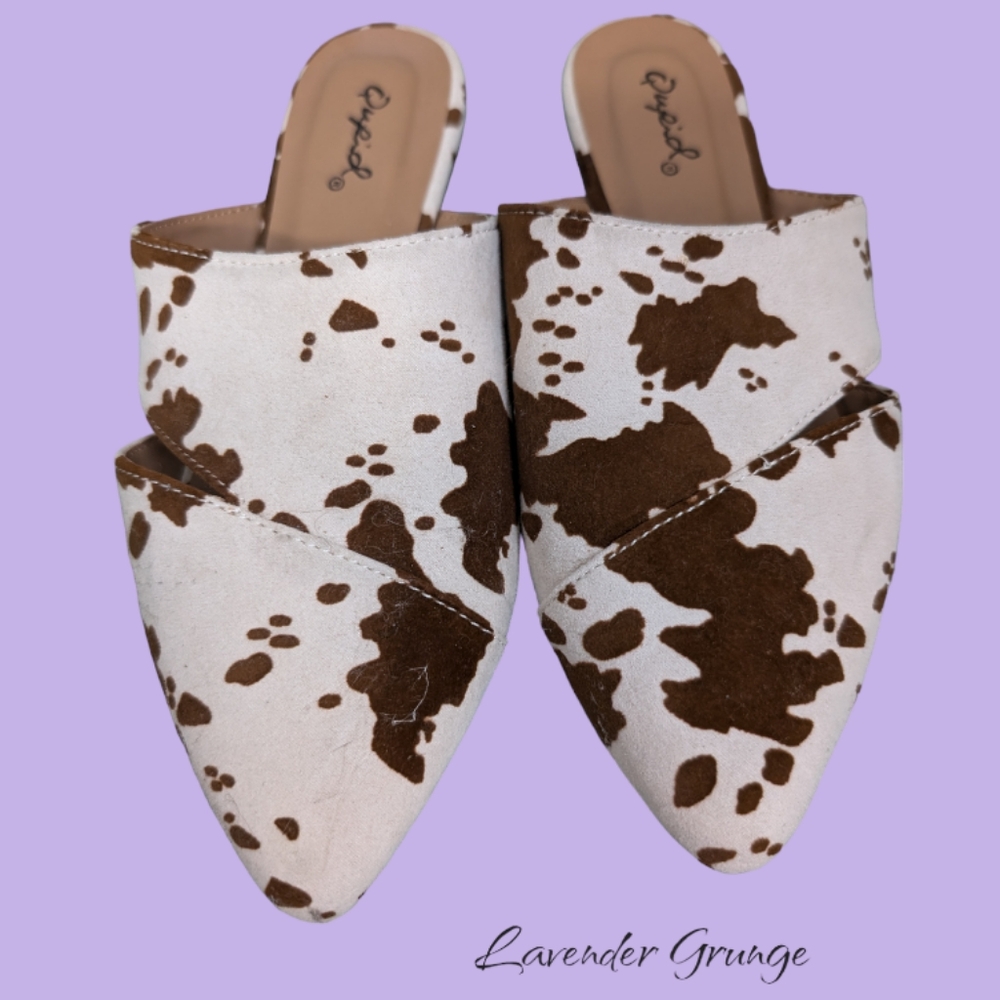Vegan Suede Cow Print Slip Ons - US 5.5